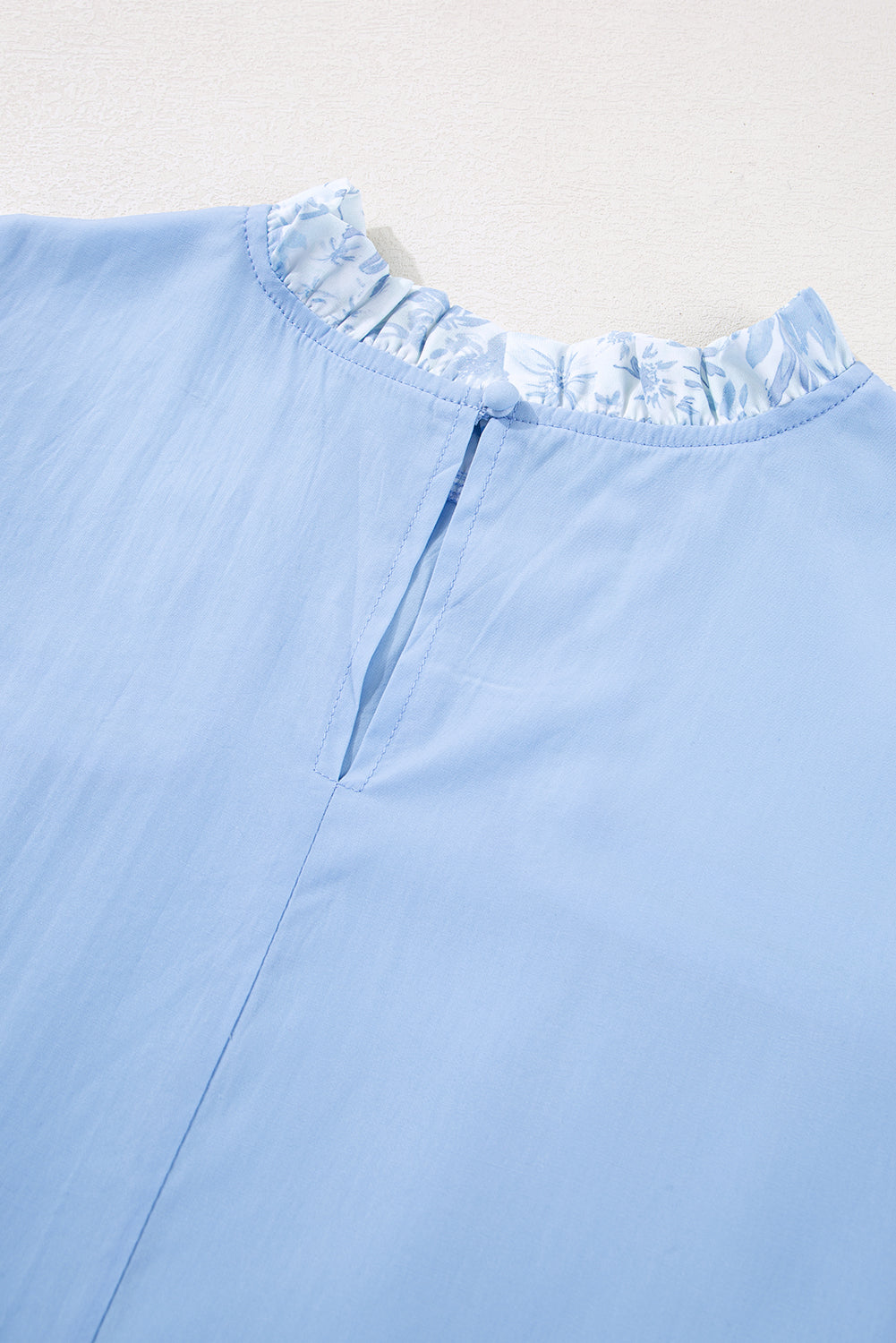 Beau Blue Lace Insert Floral Puff Sleeve