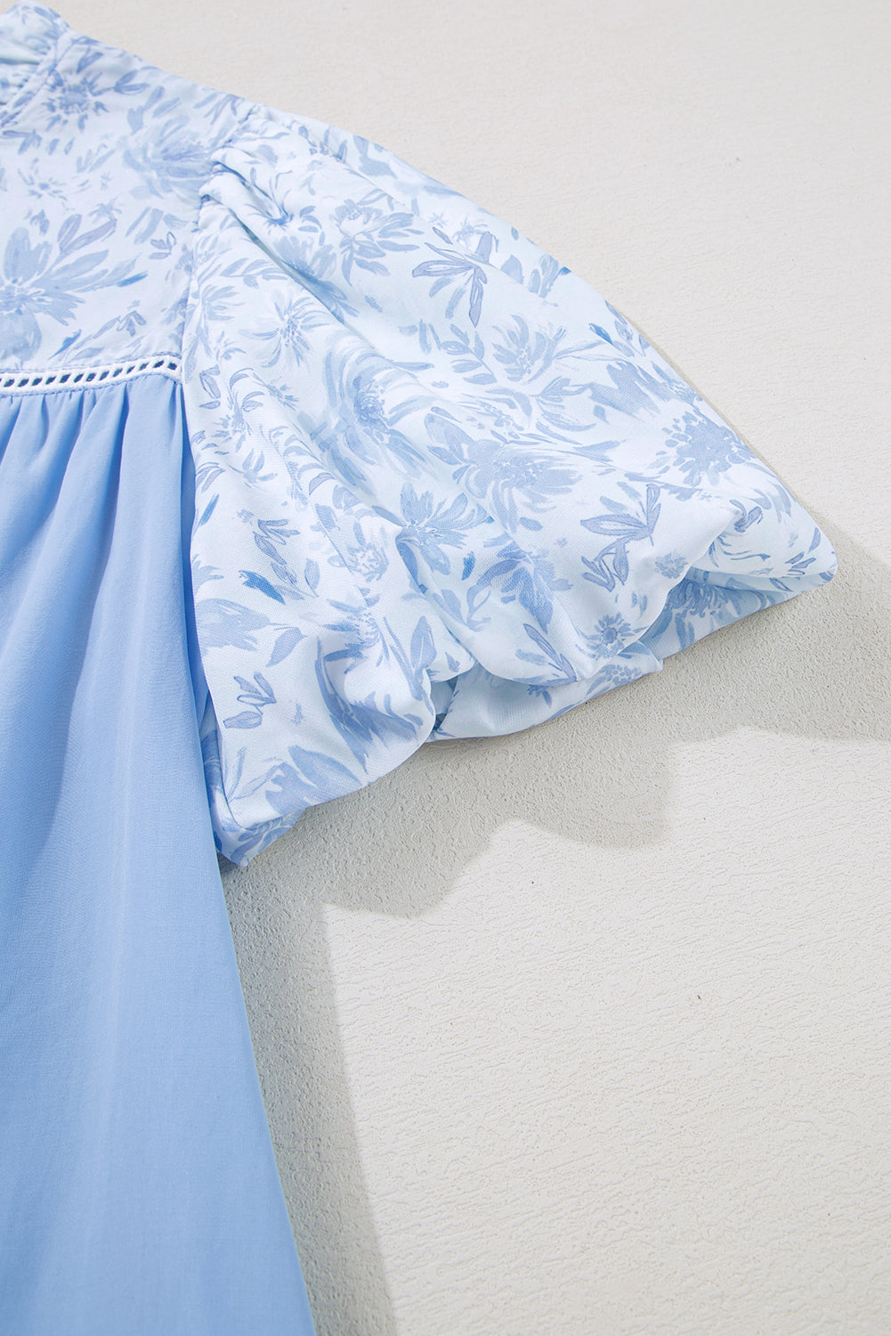 Beau Blue Lace Insert Floral Puff Sleeve