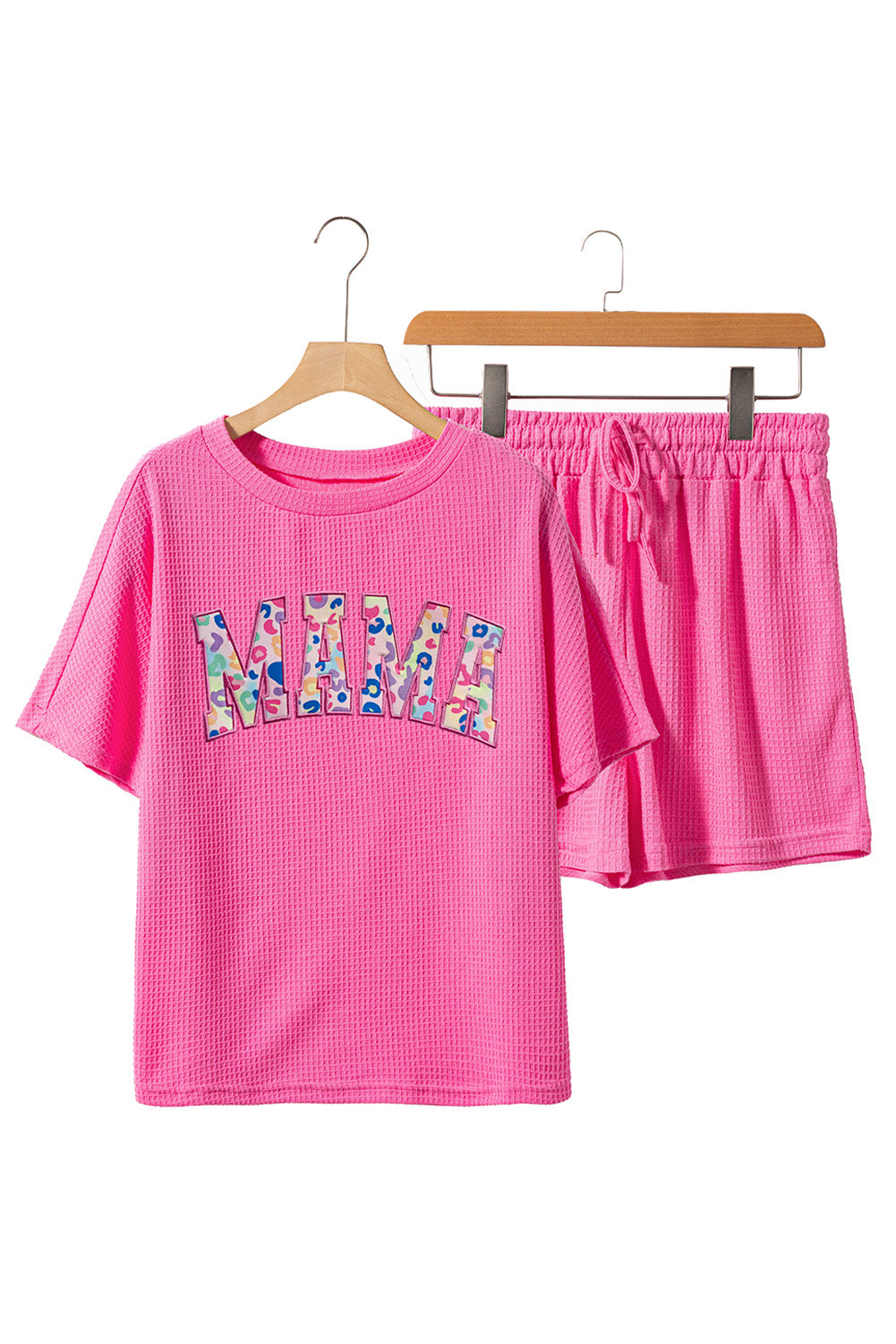 Rose MAMA Embroidered Leopard Letters Short Set